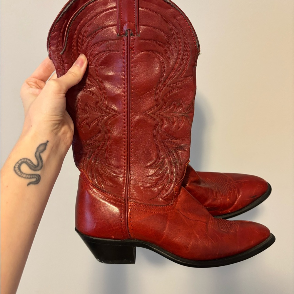 Red Leather Vintage Laredo Cowboy Boots